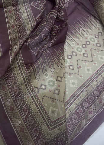 3 Piece Printed Beige Color Unstitched Suit