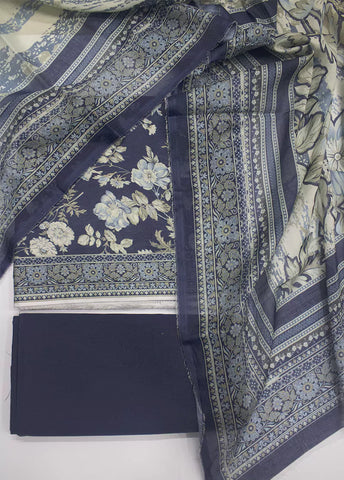3 Piece Printed Navy Blue Color Unstitched Suit