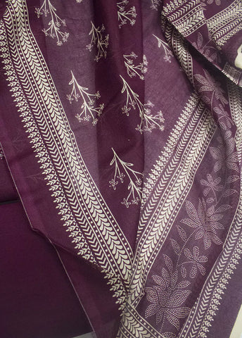 3 Piece Printed Maroon Color Unstitched Suit