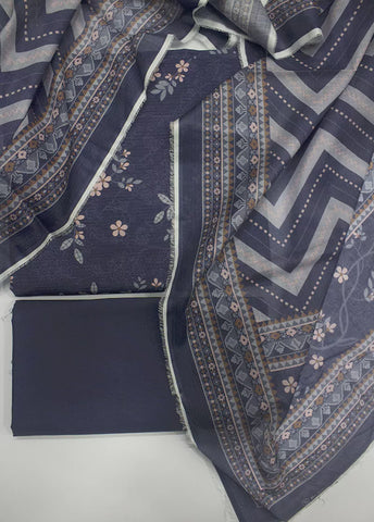 3 Piece Printed Indigo Color Unstitched Suit