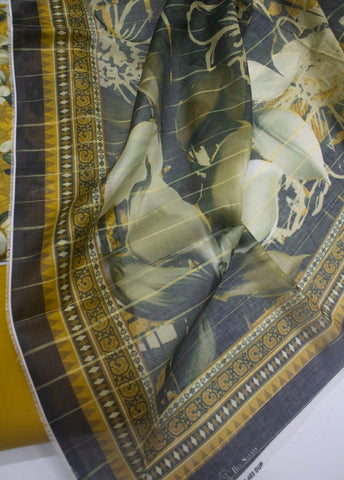 3 Piece Printed Mustard Color Unstitched Suit