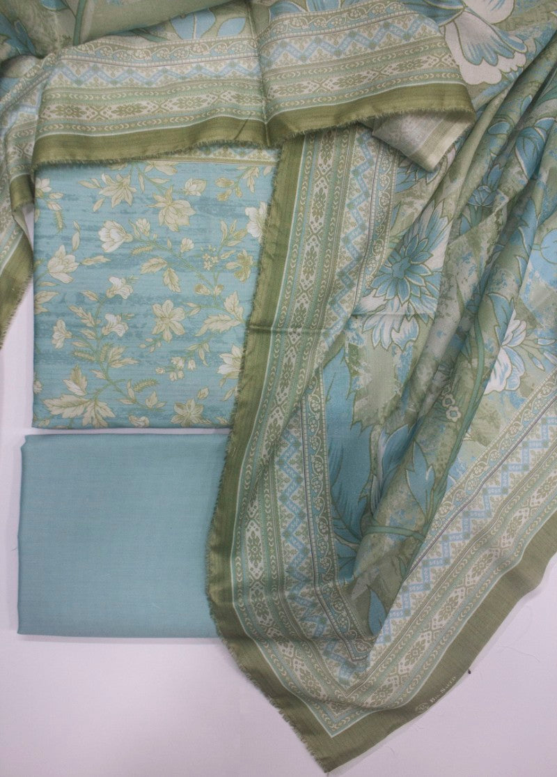3 Piece Printed Pastel Blue Color Unstitched Suit