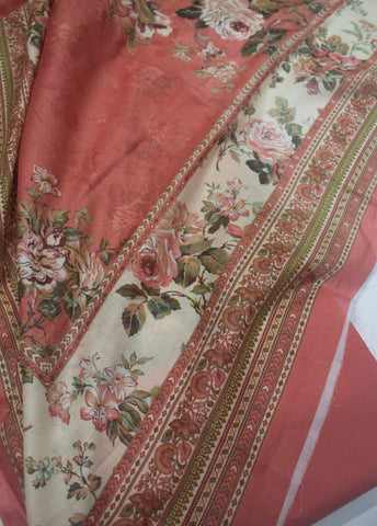 3 Piece Printed Peonny Peach Color Unstitched Suit