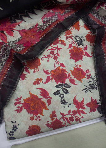 3 Piece Printed Off White Color Unstitched Suit