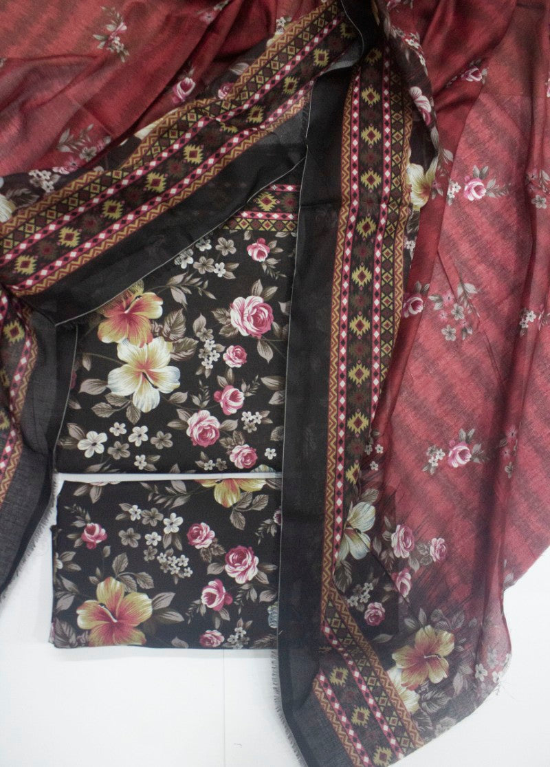 3 Piece Printed MultiColor Unstitched Suit