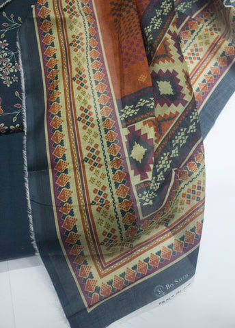 3 Piece Printed Teal Color Unstitched Suit