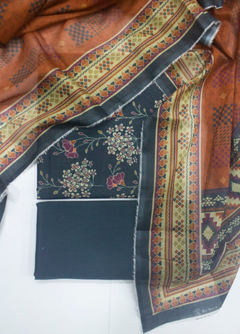 3 Piece Printed Teal Color Unstitched Suit