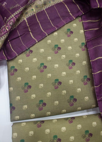 3 Piece Printed Pista Green Color Unstitched Suit