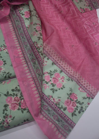 3 Piece Printed Mint Green Color Unstitched Suit