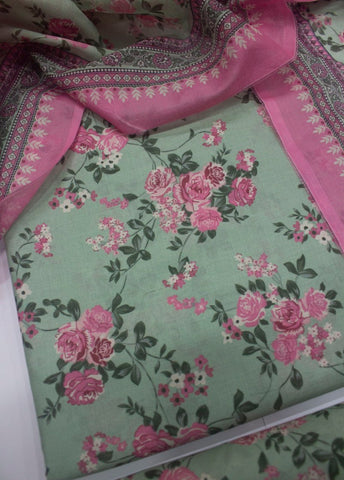 3 Piece Printed Mint Green Color Unstitched Suit