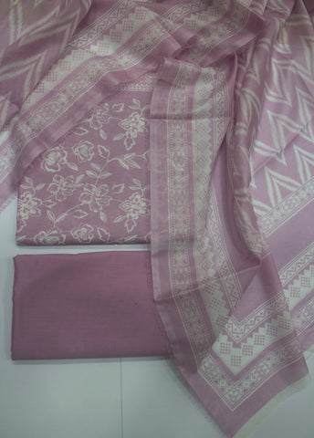 3 Piece Printed Muave Color Unstitched Suit