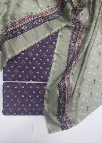 3 Piece Printed Purple Color Unstitched Suit