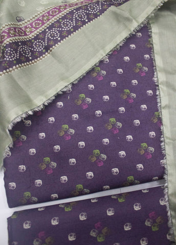 3 Piece Printed Purple Color Unstitched Suit