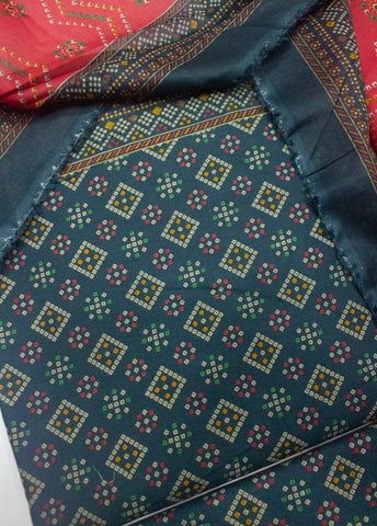 3 Piece Printed Teal Color Unstitched Suit