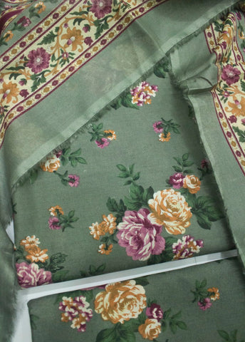 3 Piece Printed Seafoam Green Color Unstitched Suit