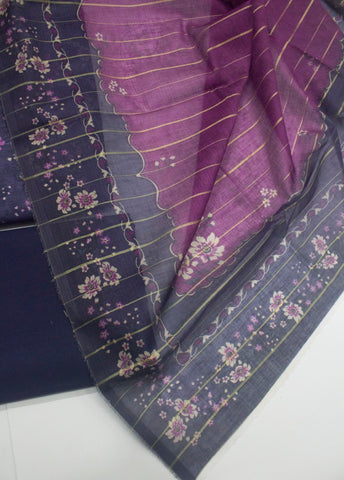 3 Piece Printed Purple Color Unstitched Suit
