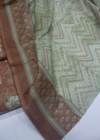 3 Piece Printed Rust Color Unstitched Suit