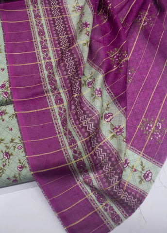 3 Piece Printed Mint Green Color Unstitched Suit