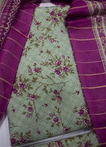 3 Piece Printed Mint Green Color Unstitched Suit