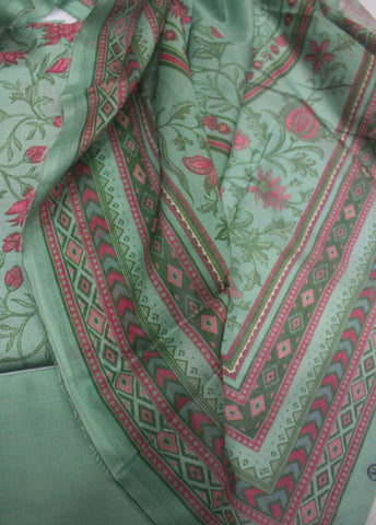3 Piece Printed Mint Green Color Unstitched Suit