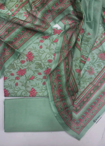 3 Piece Printed Mint Green Color Unstitched Suit