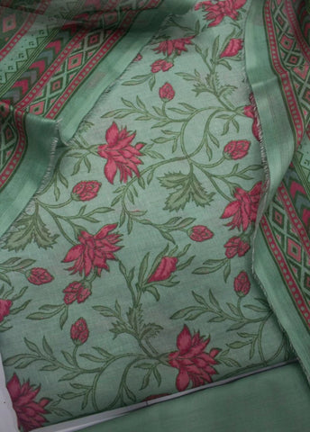 3 Piece Printed Mint Green Color Unstitched Suit