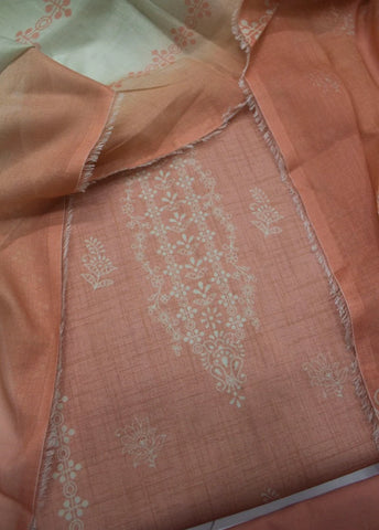 3 Piece Printed Peach Color Unstitched Suit
