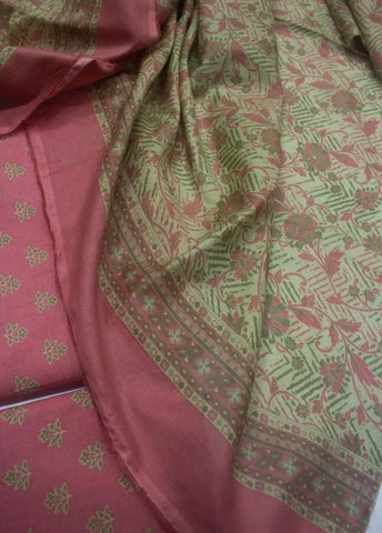 3 Piece Printed Punch Pink Color Unstitched Suit