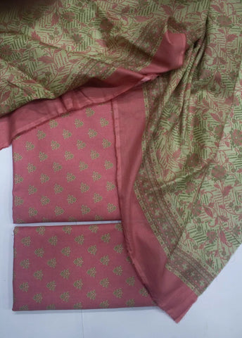 3 Piece Printed Punch Pink Color Unstitched Suit