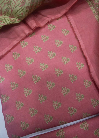 3 Piece Printed Punch Pink Color Unstitched Suit