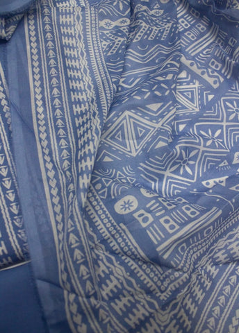 3 Piece Printed Blue Color Unstitched Suit