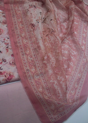 3 Piece Printed Peachy Pink Color Unstitched Suit