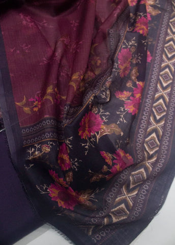 3 Piece Printed Purple Color Unstitched Suit