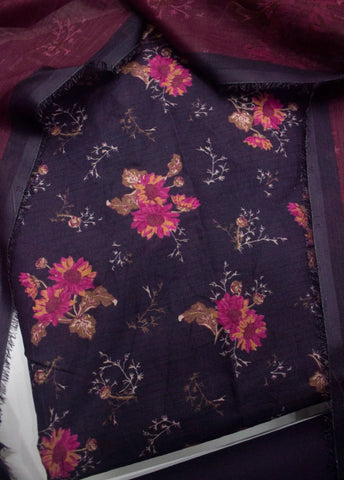 3 Piece Printed Purple Color Unstitched Suit