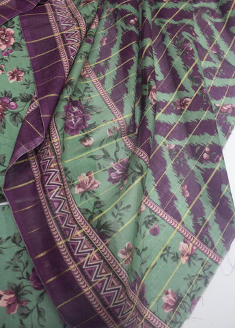 3 Piece Printed Turquoise Color Unstitched Suit