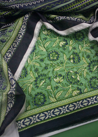 3 Piece Printed Chartreuse Green Color Unstitched Suit