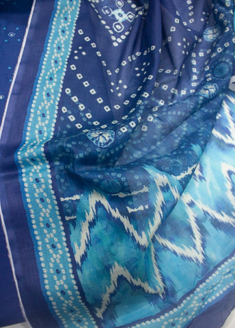 3 Piece Printed Blue Color Unstitched Suit
