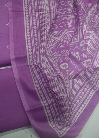3 Piece Printed Lilac Color Unstitched Suit
