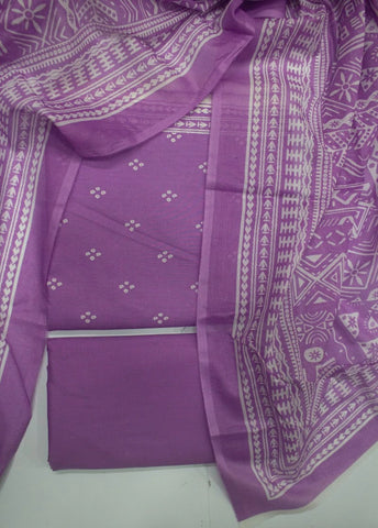 3 Piece Printed Lilac Color Unstitched Suit
