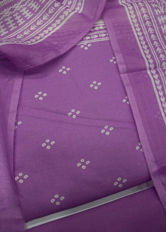 3 Piece Printed Lilac Color Unstitched Suit