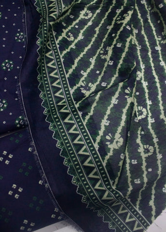 3 Piece Printed Navy Blue Color Unstitched Suit