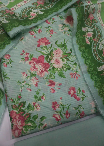 3 Piece Printed Mint Green Color Unstitched Suit