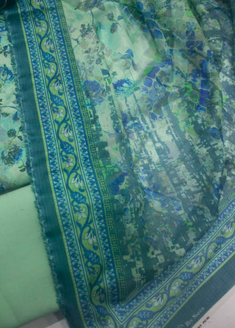 3 Piece Printed Mint Green Color Unstitched Suit