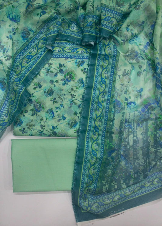 3 Piece Printed Mint Green Color Unstitched Suit