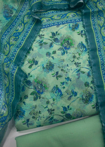 3 Piece Printed Mint Green Color Unstitched Suit