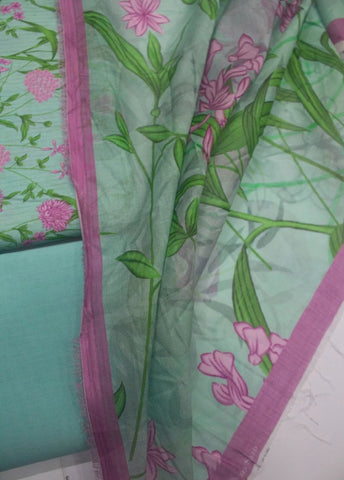 3 Piece Printed Mint Green Color Unstitched Suit
