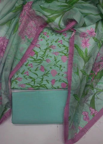 3 Piece Printed Mint Green Color Unstitched Suit