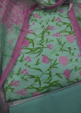 3 Piece Printed Mint Green Color Unstitched Suit