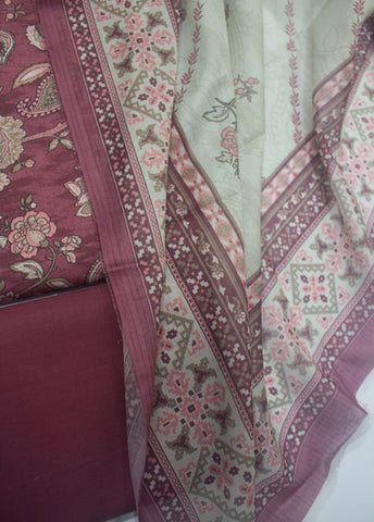 3 Piece Printed Muave Color Unstitched Suit