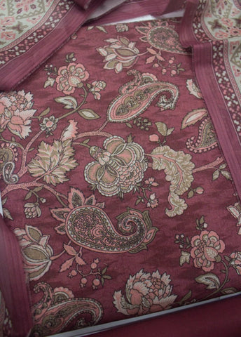 3 Piece Printed Muave Color Unstitched Suit